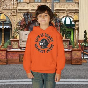 Life is Scary Without Jesus Kids Christian Hoodie - Image 1