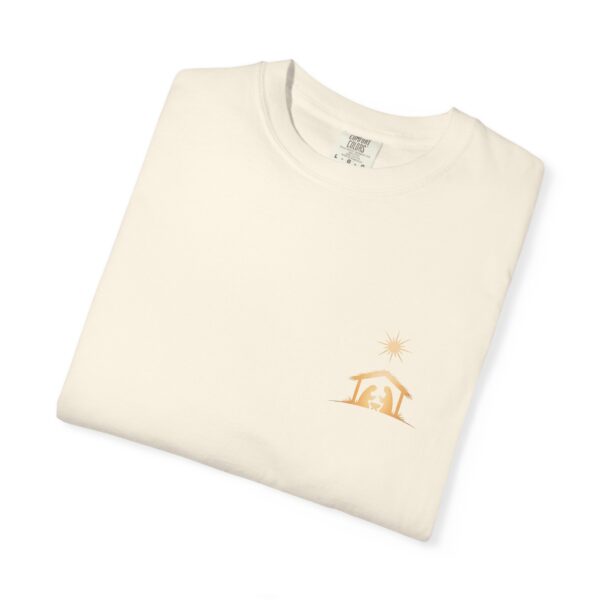 Model of For Unto You Is Born Manger Scene Christian T-Shirt 6