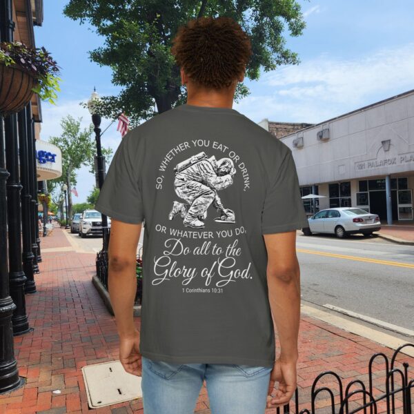 Model of Do It All For the Glory of God Christian Firefighter T-Shirt 3