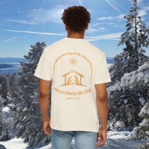 For Unto You Is Born Manger Scene Christian T-Shirt - Image 2