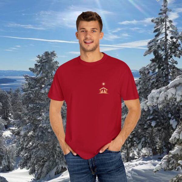 Model of For Unto You Is Born Manger Scene Christian T-Shirt 54