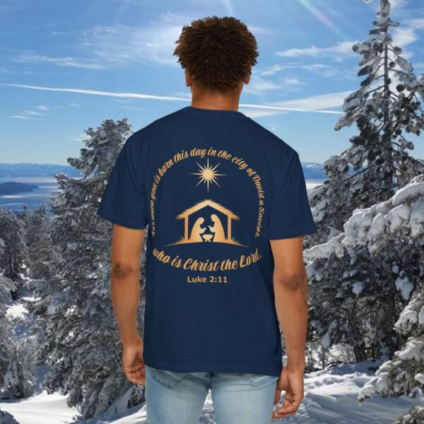 Model of For Unto You Is Born Manger Scene Christian T-Shirt 32