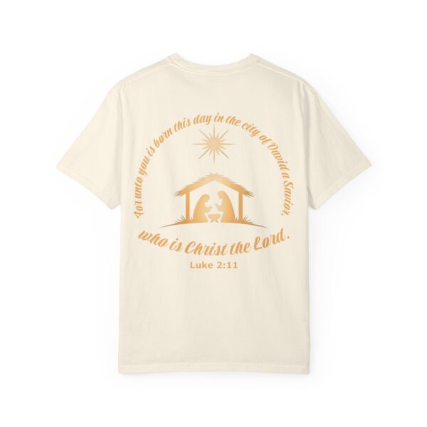 Model of For Unto You Is Born Manger Scene Christian T-Shirt 8