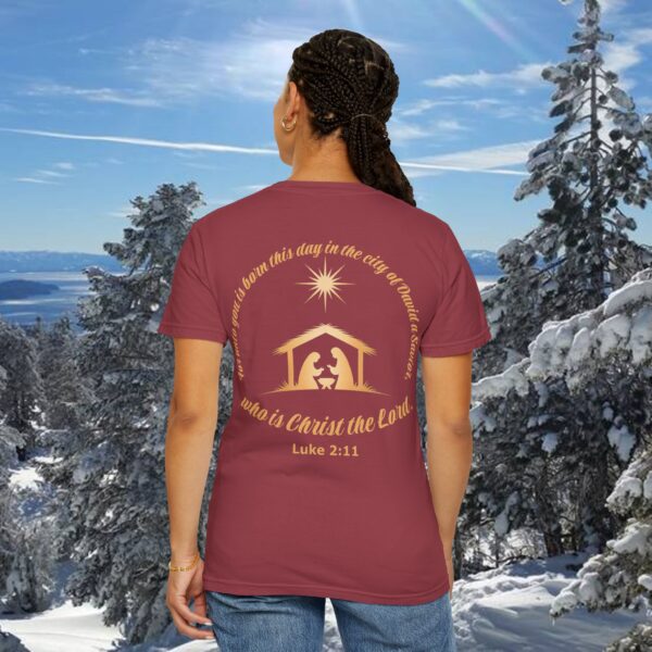 Model of For Unto You Is Born Manger Scene Christian T-Shirt 40