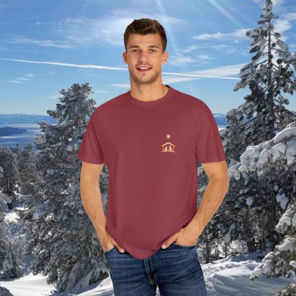 Model of For Unto You Is Born Manger Scene Christian T-Shirt 44