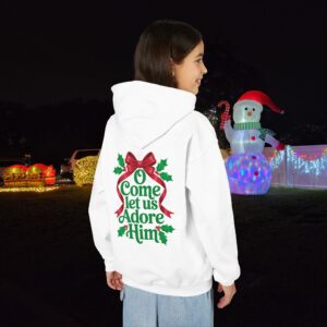 O Come Let Us Adore Him Christian Kids Hoodie - Image 1