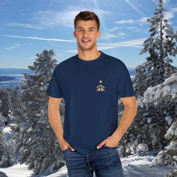 Model of For Unto You Is Born Manger Scene Christian T-Shirt 34
