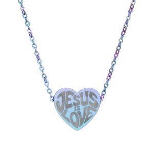 Jesus is Love Engraved Heart Necklace - Image 4