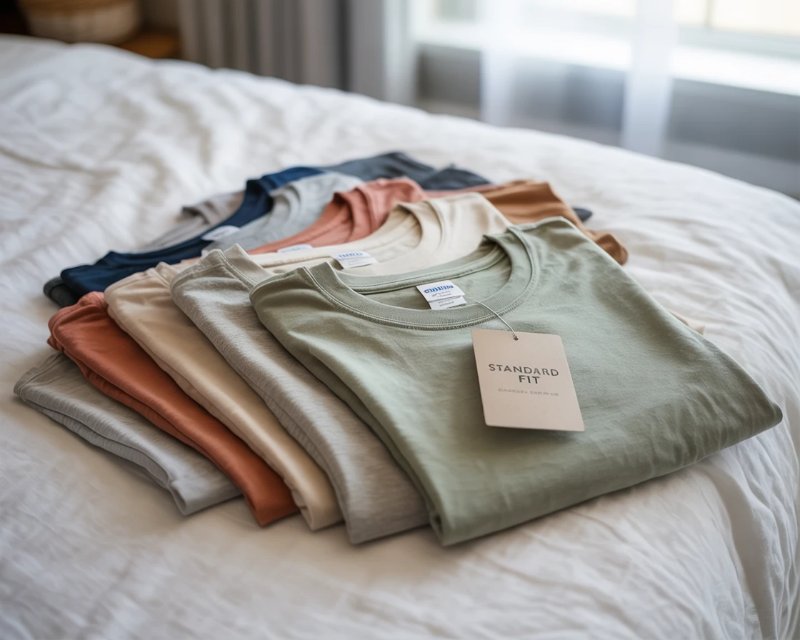 Folded T-Shirts on a bed