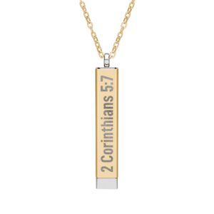 Christian Sliding Bar Necklace - 2 Corinthians 5:7 - Hidden Scripture Jewelry - Gold & Stainless Steel Faith Necklace - Image 1
