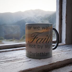 Christian Color Changing Mug - Walk by Faith 2 Corinthians 5:7 – Sunrise Cross Coffee Cup – Inspirational Christian Gift - Image 5