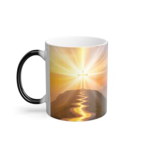 Christian Color Changing Mug - Walk by Faith 2 Corinthians 5:7 – Sunrise Cross Coffee Cup – Inspirational Christian Gift - Image 2