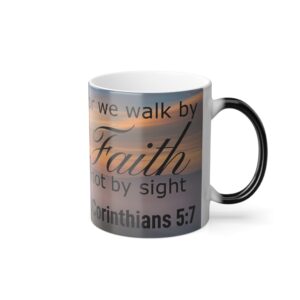 Christian Color Changing Mug - Walk by Faith 2 Corinthians 5:7 – Sunrise Cross Coffee Cup – Inspirational Christian Gift - Image 3