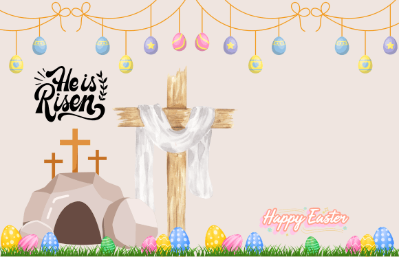 Easter Shop He is Risen with crosses and move rock