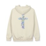 Model of Rooted in Love Christian Hoodie - Deeply Loved Lavender Flower Cross Sweatshirt 44