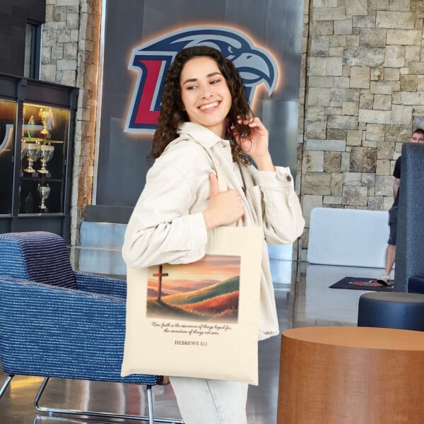 Model of Faith the Conviction of Things Not Seen Sunset Cross Christian Tote Bag - Hebrews 11:1 2