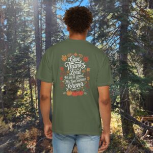 Give Thanks to the Lord Fall Christian T-Shirt - Psalm 136:1 - Image 4