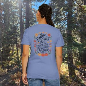 Give Thanks to the Lord Fall Christian T-Shirt - Psalm 136:1 - Image 9
