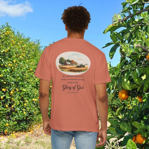 Model of Christian Farmer T-Shirt 1 Corinthians 10:31 - Do All to the Glory of God 4