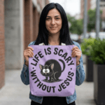 Model of Life Is Scary Without Jesus Christian Tote Bag - Black Cat Canvas Tote Bag 27