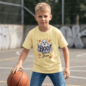 Boo-lieve in Jesus Kids Tee – Fall Christian Shirt Sizes XS to XL 22 Boo-lieve in Jesus Kids Tee – Fall Christian Shirt Sizes XS to XL - Image 1