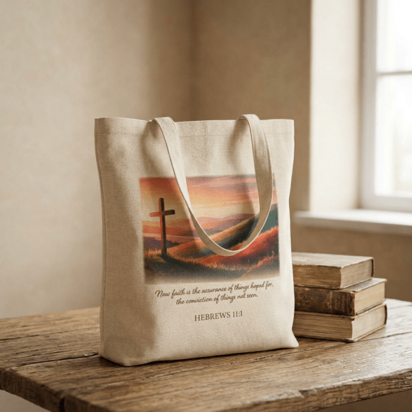 Model of Faith the Conviction of Things Not Seen Sunset Cross Christian Tote Bag - Hebrews 11:1 1