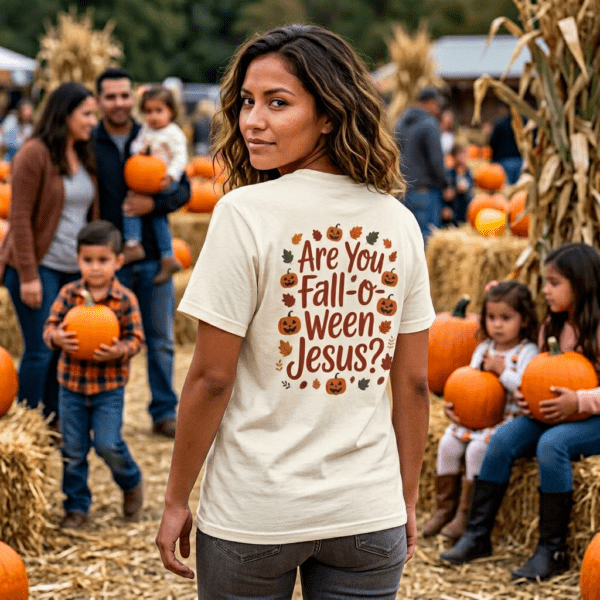 20260723231634-1f186ec8-bce8-699c-a595-92bdfd18ef9e.png Model of Are you Fall-O-Ween Jesus Christian T-Shirt 1