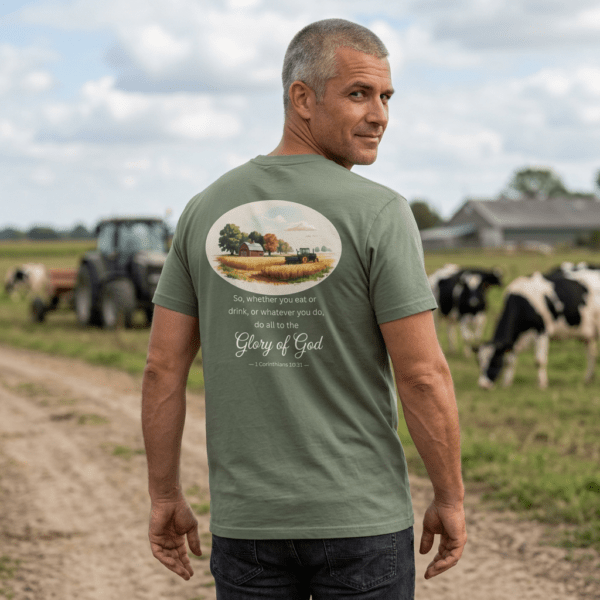 Model of Christian Farmer T-Shirt 1 Corinthians 10:31 - Do All to the Glory of God 1