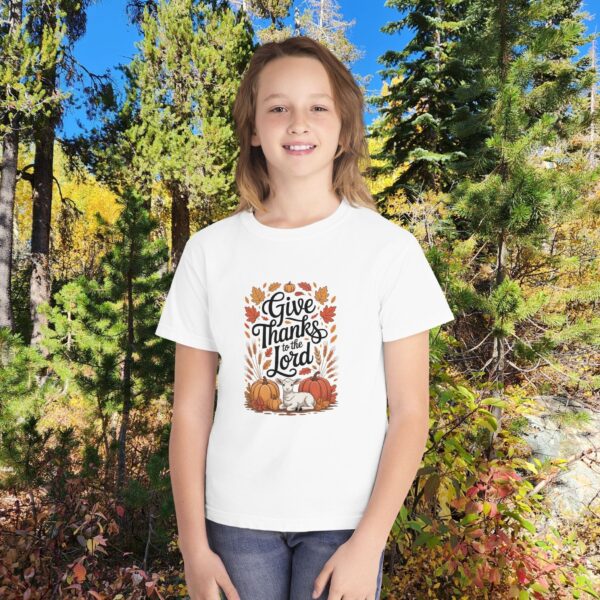 Model of Give Thanks to the Lord Kids Christian T-Shirt 6