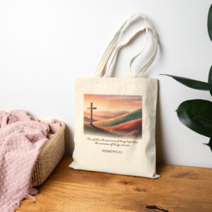 Faith the Conviction of Things Not Seen Sunset Cross Christian Tote Bag - Hebrews 11:1 - Image 6