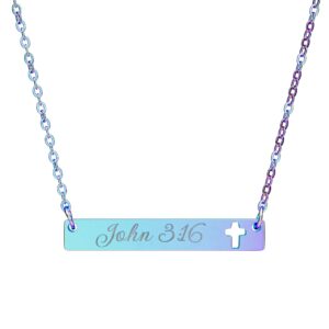 Engraved Cross Bar Necklace - Personalized Scripture - Image 4