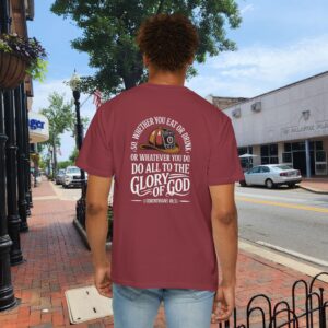 Christian Firefighter T-Shirt 1 Corinthians 10:31 - Do All to the Glory of God - Image 3