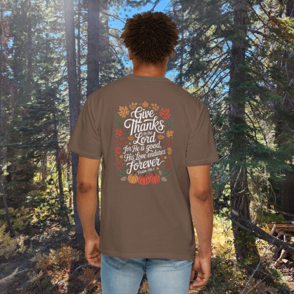 Model of Give Thanks to the Lord Fall Christian T-Shirt - Psalm 136:1 22